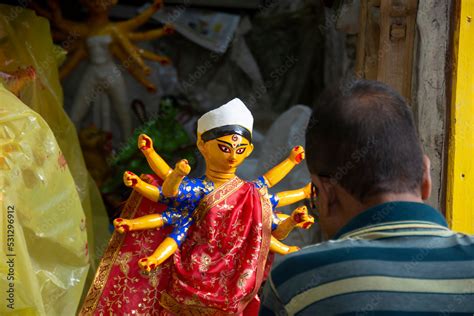 Clay idol of Goddess Durga, under preparation for Bengal's Durga Puja ...