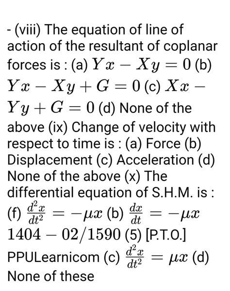 Viii The Equation Of Line Of Action Of The Resultant Of Coplanar Forc