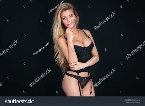 Sexy Blonde Caucasian Woman Posing Black Stock Photo Shutterstock