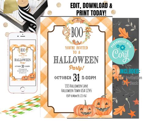 Editable Halloween Invitation Template Halloween Birthday Invitation ...