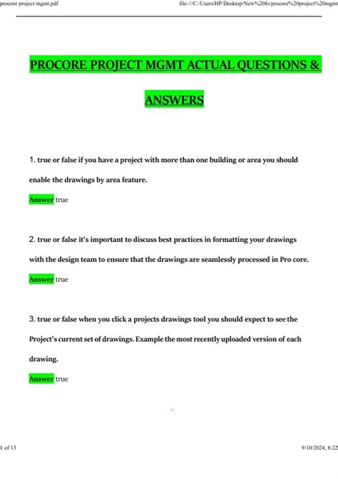 Procore Project Mgmt Latest 2024 Actual Questions and Verified Answers