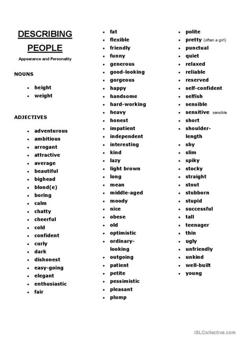 Appearance and Personality: English ESL worksheets pdf & doc