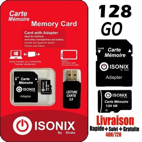 ISONIX Carte Mémoire Micro sd 128 go Micro SDHC SDXC Adaptateur 100