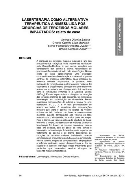 Pdf Laserterapia Como Alternativa Terap Utica Impactados Relato