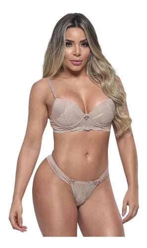 Lingerie Conjunto Calcinha Fio Dental Liso Sutiã Rendado Parcelamento