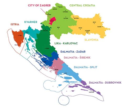 Map Of Croatian Regions Croatia Map Maps Aesthetic Croatian Islands