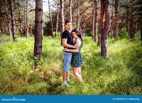 Couple In Love In The Forest Stock Photo Image Of Embracing Fall