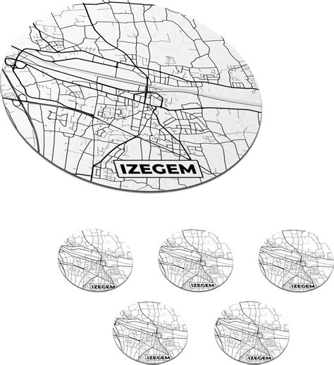 Onderzetters Voor Glazen Rond Stadskaart Zwart Wit Kaart