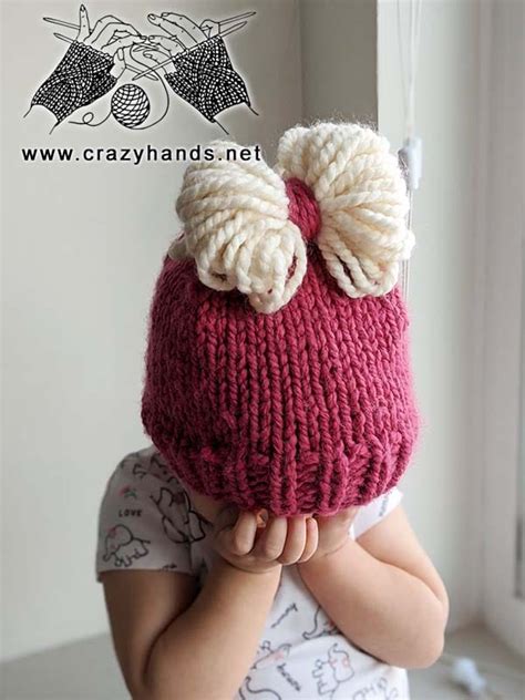 Chunky Toddler Bow Knitting Beanie Pattern · Crazy Hands Knitting