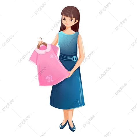 Mujer De Estilo De Ilustración De Dibujos Animados Mirando Ropa Png Mujer Mirando Ropa