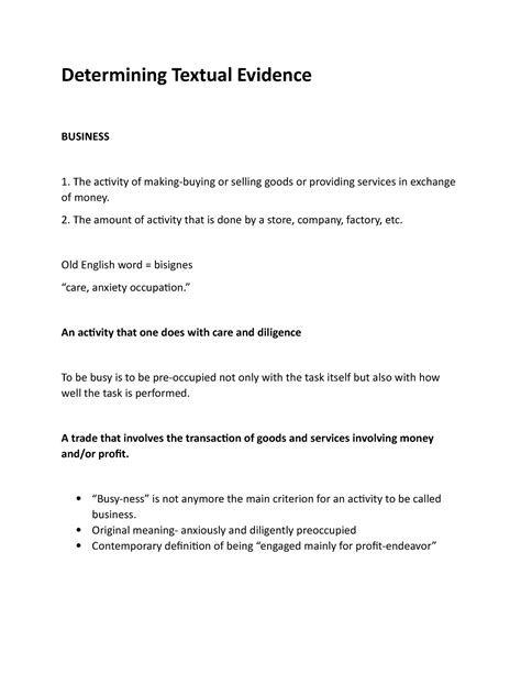 Determining Textual Evidence Determining Textual Evidence Business