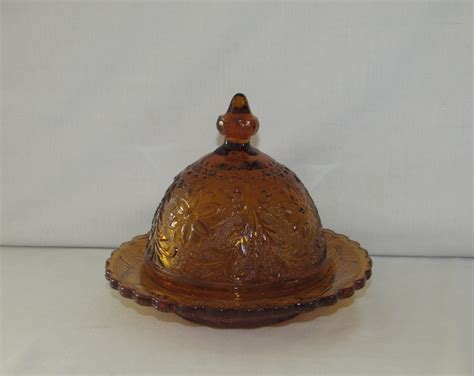 Tiara Butter Dish 1980s Amber Sandwich Glass Free Shipping Etsy