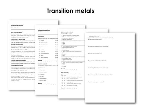 Transition Metals Infotext And Exercises Teaching Resources