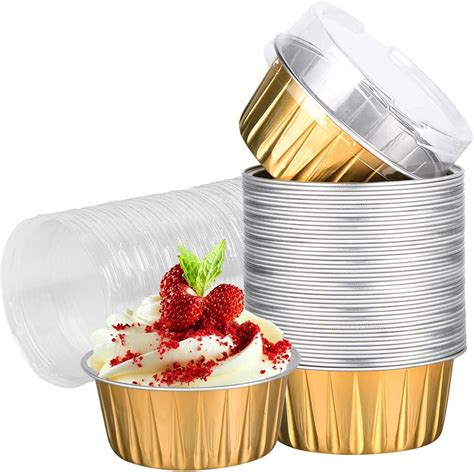 Vasos De Postre Con Tapas 25 Unidades De 5 Onzas De Aluminio Dorado