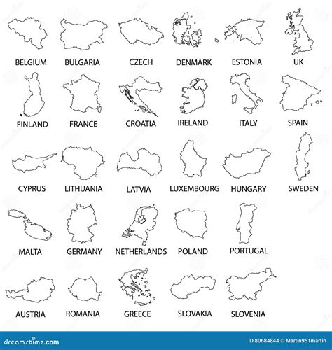 outline maps  asian countries collection vector illustration