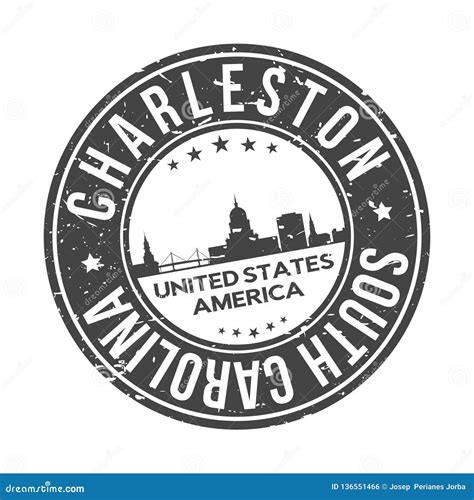 Charleston South Carolina Usa Round Button City Skyline Design Stamp