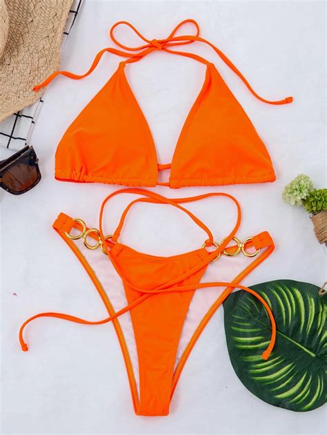 Shein bikini tanga con aro halter triángulo Vezia