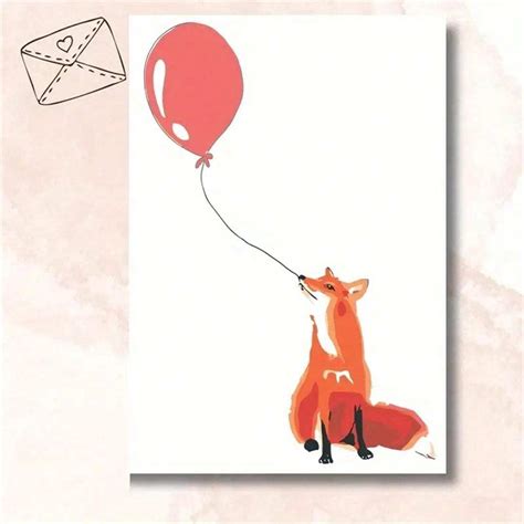 Carte D Anniversaire Charmante Avec Un Renard Un G Teau Et Un Dessin