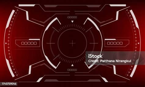 Tampilan Layar Antarmuka Scifi Hud Geometris Putih Pada Desain Merah