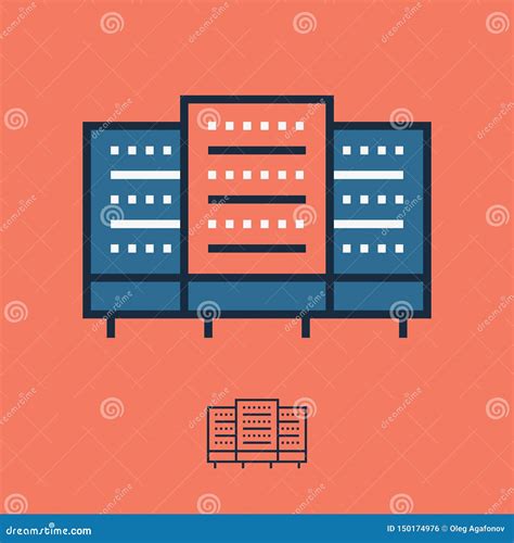 Data Room Icon And Server Farm Symbol In Linear Style Stock