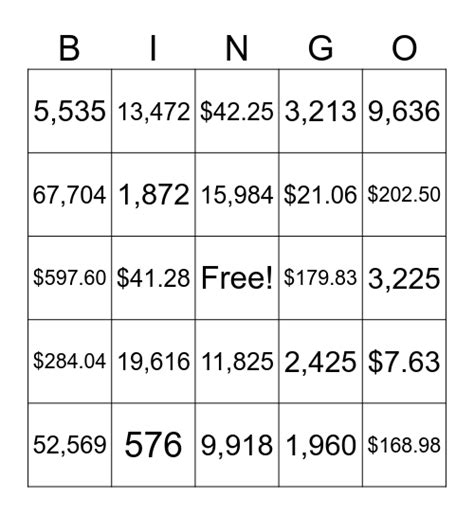 Multiplication Bingo Card