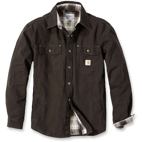 Carhartt Mens Weathered Canvas Washed Flannel Lined Shirt Jacket Top Ebay