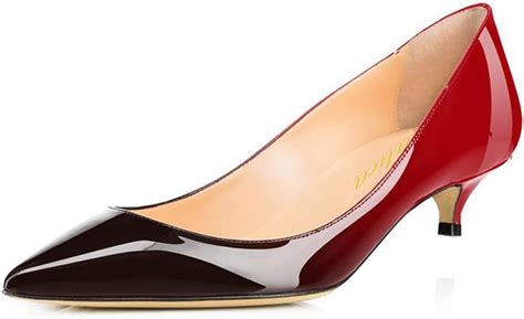 Amarantos Womens Patent Leather Slip On Pointed Toe Ultra Low Kitten Heel Basic Dress Pumps