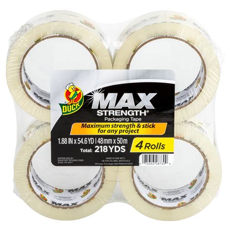 Duck Max Strength Packing Tape 1 88 In X 55 Yd Clear 4 Refill Rolls