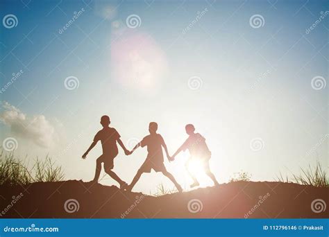 Silhouette of Children Playing in the Park Sunset Time Stock Photo - Image of nature, outside ...