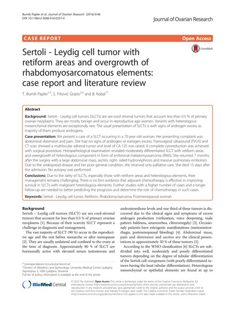 Pdf Sertoli Leydig Cell Tumor With Retiform Areas And Overgrowth Of