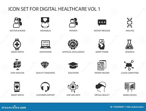 Digital Healthcare And Medicine Icon Set Stock Vector Illustration Of