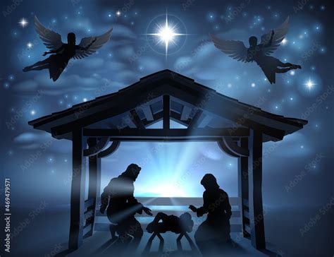 Christmas Nativity Scene Jesus Manger Silhouette Stock Vector | Adobe Stock