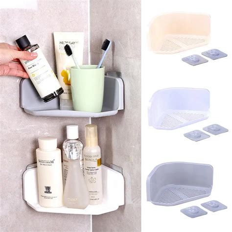 3 colors Suction Cup Corner Shower Shelf Bathroom Shampoo Shower Shelf Holder Kitchen Storage ...