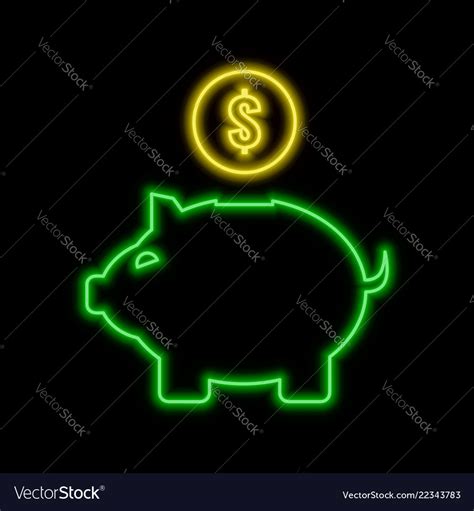 Piggy Bank Neon Sign Bright Glowing Symbol Vector Image