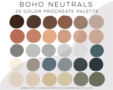 Neutral Color Palette Boho Procreate Color Palette Cool Tones Palette