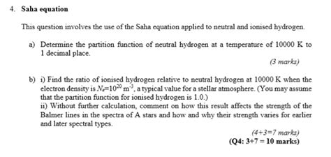 Solved 4. Saha equation This question involves the use of | Chegg.com