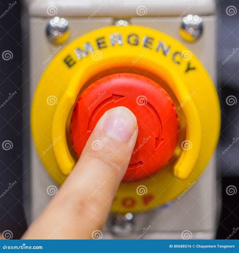 The Red Emergency Button Or Stop Button For Hand Press Stop Button For