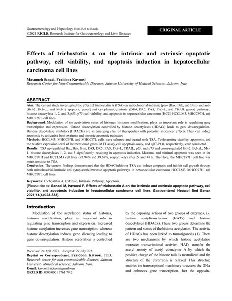 Pdf Effects Of Trichostatin A On The Intrinsic And Extrinsic