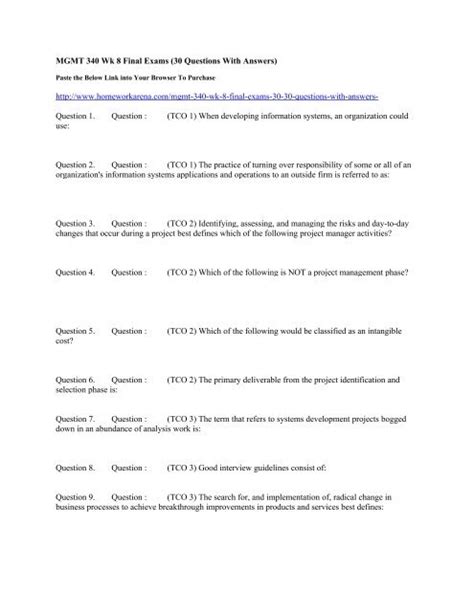 MGMT 340 Wk 8 Final Exams 30 Questions With Answers