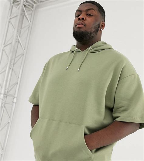 Asos Design Plus Short Sleeve Oversized Hoodie In Khaki Green Modesens Asos Designs Hoodies