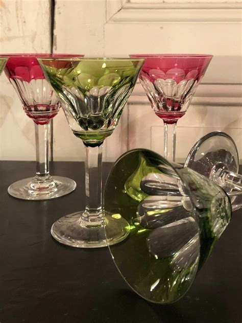 Proantic Suite Of Colored Cut Crystal Wine Glasses