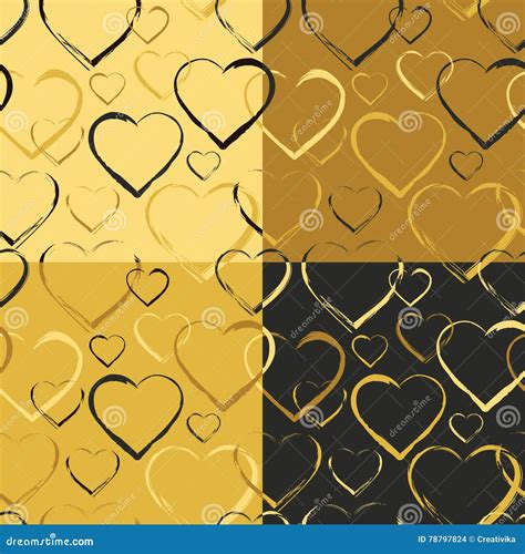 Set of Golden Hearts Seamless Patterns Stock Vector - Illustration of