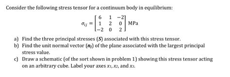 Solved Consider the following stress tensor for a continuum | Chegg.com 