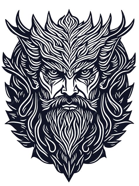 Premium Vector | Bearded great elder king black and white illustration