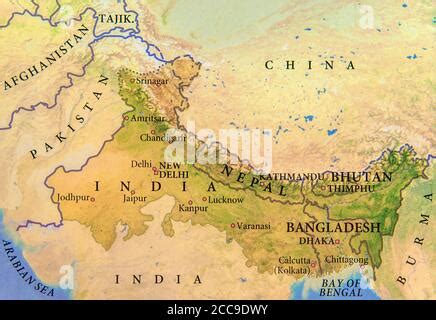 Geographic Map Of Pakistan India Nepal Bangladesh And Bhutan With