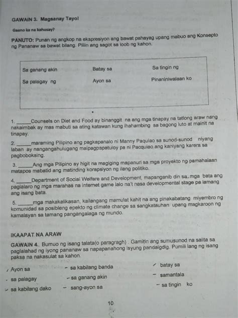 Panuto Punan Ng Angkop Na Ekspresiyon Ang Bawat Pahayag Upang Mabuo Ang