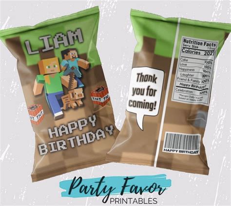 Minecraft Party Favors Chip Bags 1 2oz Printed Assembled Filled