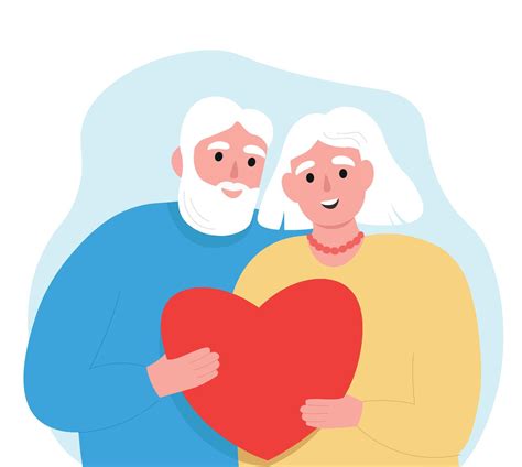 Elderly couple holding heart together as a symbol of love. Romantic