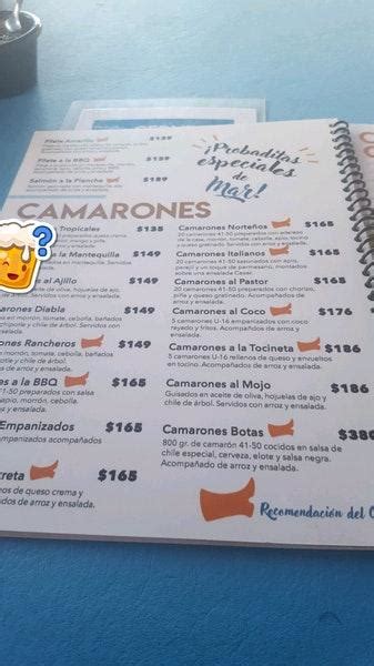 Carta Del Restaurante El Camarón Con Botas Torreón