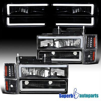 For 1994 1998 Chevy C10 C K Tahoe Suburban Black Headlights LED W